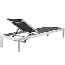 Modway Shore Aluminum Textilene Mesh Outdoor Patio Chaise Lounge Chair and Side Table Set Black