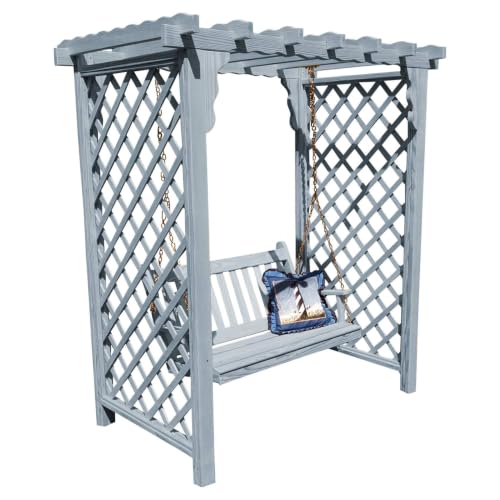 Keystone Amish Co. Manchester Pressure Treated Pine Arbor with Swing, Outdoor Archway Trellis & Porch Swing, Amish Crafted, Made in USA, 5-Foot, Grey Stain