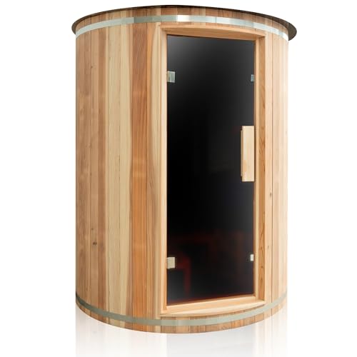 4 Person 78'H Traditional Outdoor Vertical Barrel Sauna Canadian Cedar 6KW Harvia Heater for Home Garden