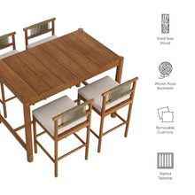 Modway Eleni 5-Piece Outdoor Teak Wood Bar Set in Natural Sail – 56 Inch Rectangular Patio Bar Table with 4 Bar Chairs