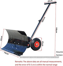 Snow Shovel with Wheels Heavy-Duty Wheeled Snow Shovel Adjustable Aluminum Alloy Handle Efficient Snow Removal Tool Suitable for Cleaning Lanes Roads Sidewalks Snow Pusher