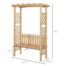Wooden Garden Arbor with Bench and Fir Wood Frame for Growing Grapes, Vines, Flowers, Outdoor Decorative Seating Bench with Two-Side Trellis for Backyard, Garden