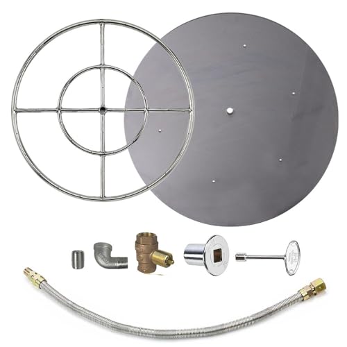 Spotix AFG Match Lit Fire Pit Burner Kit (SS-FR-24KIT-PAN-NG-MSCB), Round, 24-Inch Burner, 30-Inch Flat Pan, Natural Gas, Polished Chrome, with Flange, Key, Valve, Flex Line and Fittings