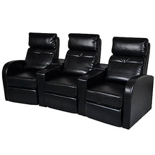 Fisinber 3-Seater Recliner Sofa, Manual Adjusting Reclining Couch with Integrated Cup Holder, Black Faux Leather Home Theater Seating for Living Room Lounging