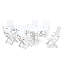 POLYWOOD PWS154-1-BL901 Coastal 7-Piece Dining Set, Black/White Sling
