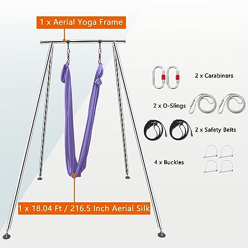 TECSPACE Adjustable Height Aerial Yoga Frame & Hammock Light Purple
