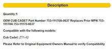 753-11170A-0637 Power Black 42" Deck Kit Replacement for CUB CADET OEM