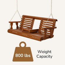 Porchgate Amish Heavy Duty Console Porch Swing with Fold Down Cup Holders in Cedar Stain - Amish Made in The USA from Treated Pine, Hanging Chains Included