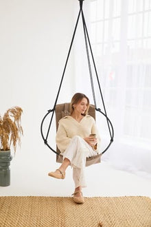 Mern Living Faux Leather Hanging Egg Chair – Handmade Hammock Swing Chair for Bedroom, Indoor & Outdoor Patio Swing, 275 lbs Capacity, Double-Layered Leather