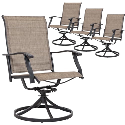 NUU GARDEN Patio Dining Chairs Set of 4, Swivel Patio Sling Chairs Set of 2 All-Weather Textilene Outdoor Chairs with Iron Frame for Outdoor Lawn Garden Backyard, Brown