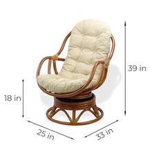 Wickerix Set of 2 Bali Lounge Swivel Rocking Chairs with Cream Cushion and Pelangi Round Coffee Table Natural Rattan Wicker Handmade, Colonial Color