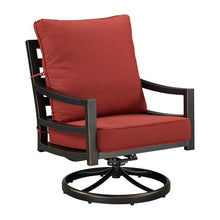 Oakland Living Pair of Black Aluminum Patio Deep Seating Swivel Rocker Club Chairs with Red Cushions