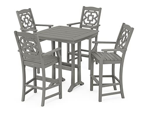 Martha Stewart by POLYWOOD® Chinoiserie 5-Piece Bar Set with Trestle Legs in Slate Grey