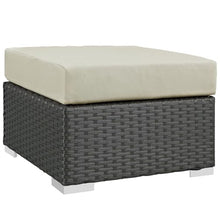 Hawthorne Collections Outdoor Patio Square Ottoman, Canvas Antique Beige Finish, Sunbrella Fabric Cushions, Synthetic Rattan, Powder-Coated Aluminum Frame, Water & UV Resistant, 25 x 25 x 17.5 in