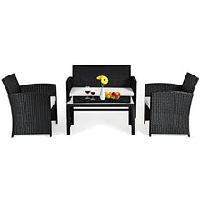DUYHBAWRS 4PCS Patio Rattan Furniture Conversation Set Cushioned Sofa Table Garden Single Sofa