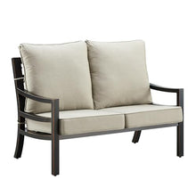 Oakland Living Black Aluminum Patio Deep Seating Outdoor Two Seater Loveseat with Light Grey Cushions