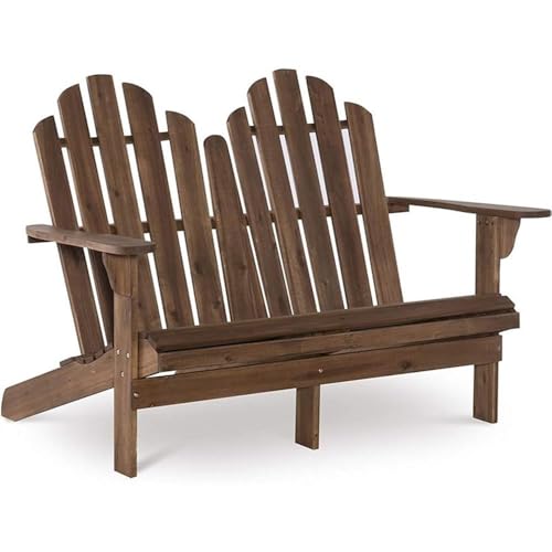 Riverbay Furniture Adirondack Outdoor Loveseat, 52.36" W x 37.4" D x 38.58" H, Solid Wood Acacia, Acorn Brown Finish, Sturdy Classic Design, Indoor/Outdoor Patio or Garden Bench Style Seating