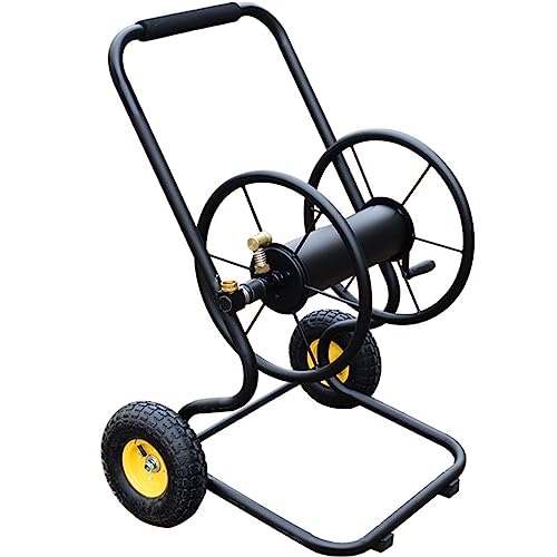 Garden Hose Holder Industrial Hose Reel Cart, Heavy Duty Metal Frame with Solid Wheels, Labor saving Hose Guide System, Holds 490-Feet of 1/2" Hose Capacity for Outside Garden & Yard Pipe Hose Storage