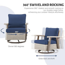 Yokayoay Wicker Patio Chairs Set of 4 Swivel Rocking with Thickened Cushions Grey/Blue