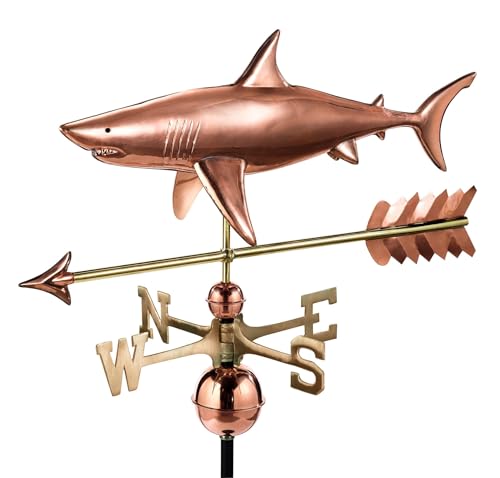 Good Directions Polished Copper Shark Weathervane – Decorative Rooftop Accent for Barns, Homes, Sheds, and Cupolas – Durable & Handcrafted