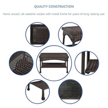 Jeco Wicker Patio Love Seat and Coffee Table Set with Tan Cushion, Black