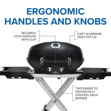 Napoleon TravelQ PRO285X Portable Propane Gas Grill with Foldable Scissor Cart, Black, 2 Burners, Tailgating, Camping, and Small Outdoor Spaces