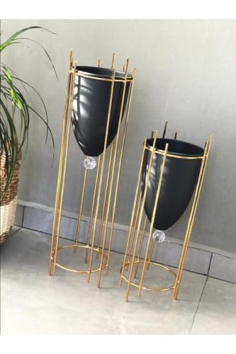 SODEF Decorative 2-Piece Chrome Plated Flower Stand Set Large Size Vase Holder for Corner Decor 24.4 x 7.1 in and 17.3 x 7.1 in Black Metal - Multicolor