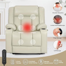 UOPYNE Dual Motor Oversized Power Lift Recliner Chair for Elderly, Heavy Duty Leather Recliner with Heat and Massage, Cup Holders, Cream White Upholstered Comfort Lounge Sofa