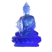 Fretkins Medicine Buddha Statue Blue Liuli Idol - 8.7" Translucent Figurine for Altar & Feng Shui(A)