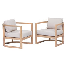 Christopher Knight Home Fido Acacia Wood Lounge Chair Outdoor Set of 2 with Cushion, Solid Wood Patio Accent Chair with PE Wicker Backrest, Patio Furniture Set Sofa Chair, Light Teak+Beige