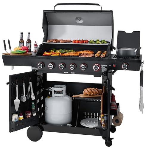 Royal Gourmet GE6001H 6-Burner Gas Grill with Sear and Side Burner, Black