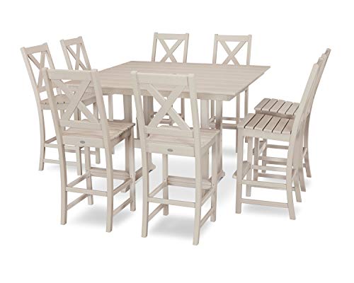 POLYWOOD® Braxton 9-Piece Farmhouse Trestle Bar Set in Sand