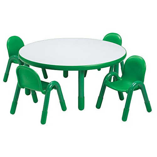 Children's Factory Angeles Baseline 36" Round School Table & 4 Chairs Set Green