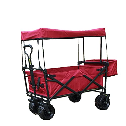 Garden Trolley Outdoor Utility Wagon Folding Garden Beach Shopping Camping Cart Garden Trolley Carts Easy Transport (Red One Szie)