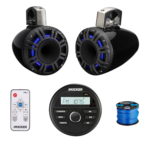 KICKER All-Weather Marine Media Center Receiver with 4x 6.5" LED Speakers Black