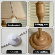 MECOLA French Retro Standing Light Handmade Linen Shade Living Room Wooden Floor Lamp with Foot Switch Farmhouse Floor Lamps E27 Bedside Reading Light