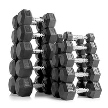 XMark Rubber Hex Dumbbell Weights Set 10 Pair 5-50 lbs With Storage Rack Black