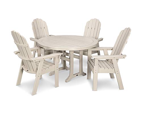 Polywood Vineyard Adirondack 5-Piece Outdoor Dining Set - Sand - HDPE Patio Furniture - Pool Deck Table and Chairs - Retro Style Garden Furniture Set