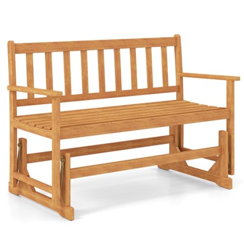 Amgalers Wood Patio Glider Loveseat 2-Person, Outdoor Glider Bench, 800LBS Capacity for Garden, Porch, Backyard