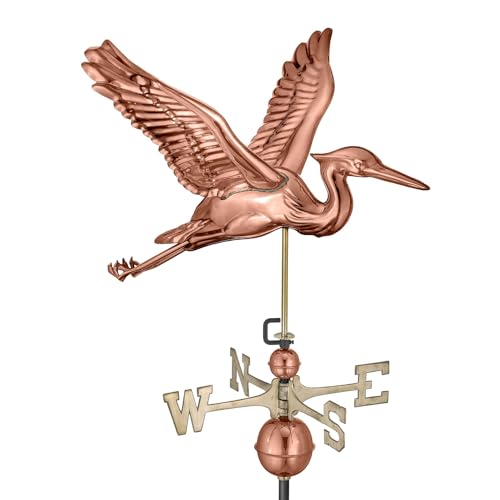 Good Directions 3-Dimensional Blue Heron Copper Weathervane, Includes Adjustable Roof Mount for Easy Installation - Hand-Polished Copper