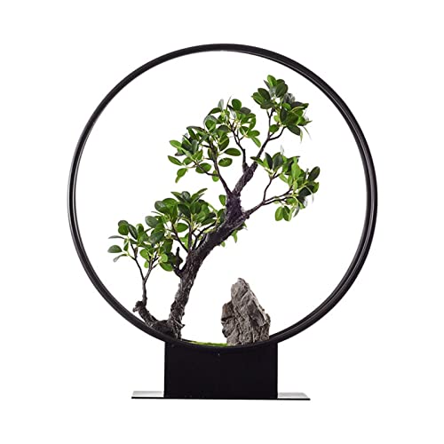 Artificial Plants Bonsai Artificial Bonsai Tree Artificial Bonsai Tree New Chinese Round Iron Art Simulation Green Bonsai Tree Living Room Corridor Rockery Welcome Simulation Bonsai Plant Artificial t