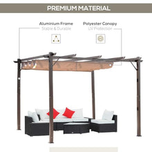 Outsunny 10' x 10' Aluminum Patio Pergola Retractable Canopy Brown