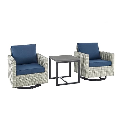 HUMMUH 3-Piece Patio Swivel Chairs Bistro Set Light Beige/Blue