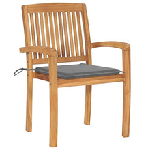 VIHHQGC 8-Piece Brown Teak Wood Garden Chair Set with Grey Polyester Cushions, Stackable Outdoor Dining Chairs for Patio Balcony Indoor Use