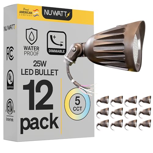 NUWATT 12 Pack 25W Bronze Outdoor LED Bullet Spot Light, 3CCT 30K-50K, ETL
