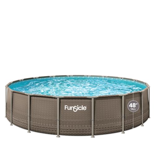 Funsicle Oasis Designer Above Ground Metal Frame Swimming Pool Set – with FB1800S AutoSkimmer Pump, Ladder, Cover, Cloth & Deluxe Maint. Kit, 18' x 48", Round, Double Rattan