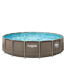 Funsicle Oasis Designer Above Ground Metal Frame Swimming Pool Set – with FB1800S AutoSkimmer Pump, Ladder, Cover, Cloth & Deluxe Maint. Kit, 18' x 48", Round, Double Rattan