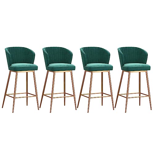 IPSU Velvet Breakfast Bar Stools Set of 4 Green