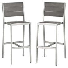 Modway Shore Outdoor Patio Aluminum Set of 2 Armless Bar Stool in Silver Gray