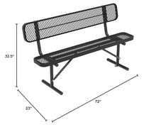 HIMcup 6 FT Heavy Duty Park Bench, Outdoor Metal Black Bench with Back-Commercial Steel Benches for Outside, 2-4 Person Seat-Garden Benches with Portable Frame for Outdoors